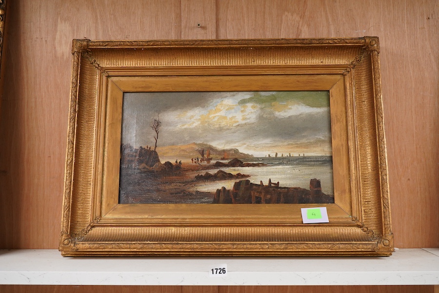 19th century English School, 'Scene near Worthing', inscribed verso, unsigned, oil on canvas, 24 x 44cm